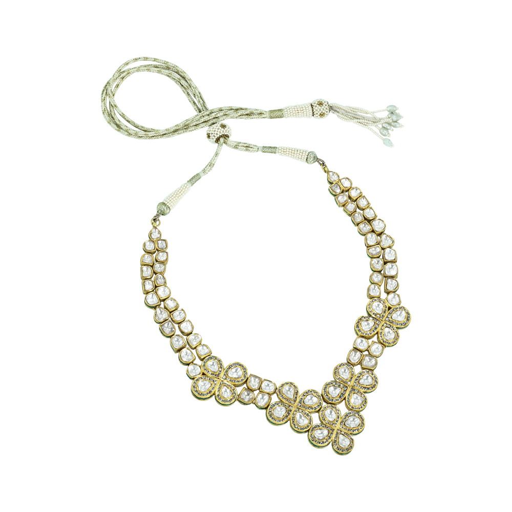 Floral Cluster Polki Necklace with Rose-Cut Diamond Accents